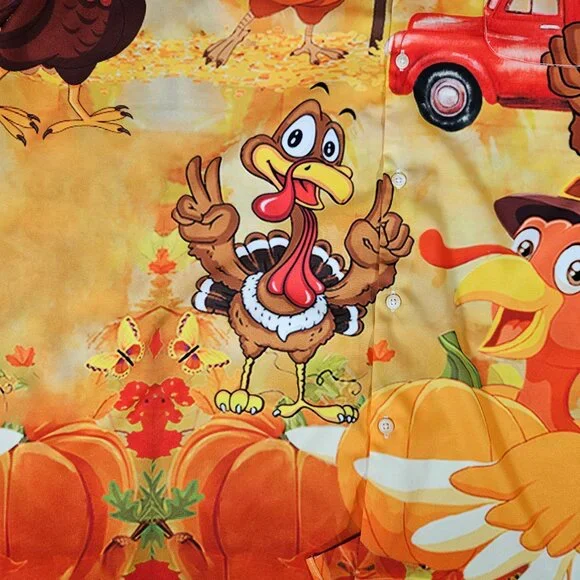 Turkey Thanksgiving Colorful Button Short Sleeve Shirt Men's Size 4XL Funny - Picture 4 of 6